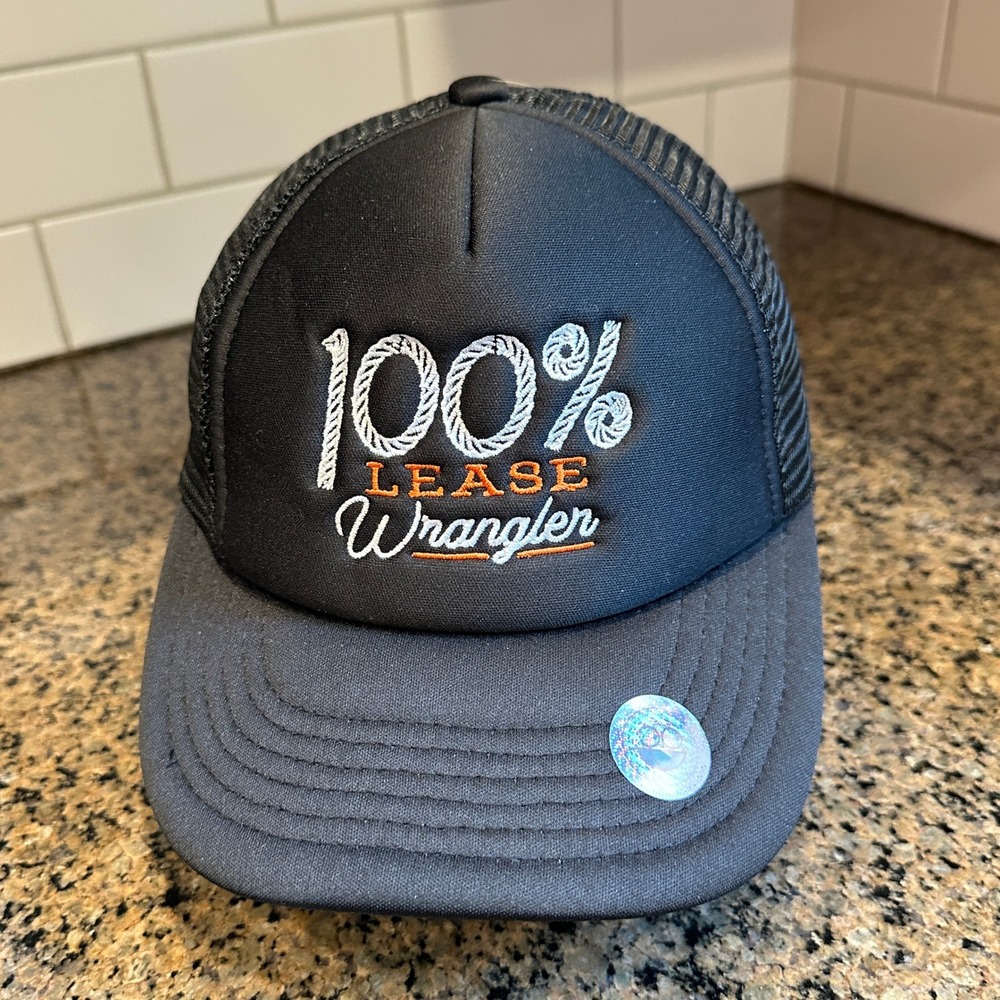 100% Lease Wrangler Direct Caps Trucker Hat Mens OSFA Black Polyester Mesh